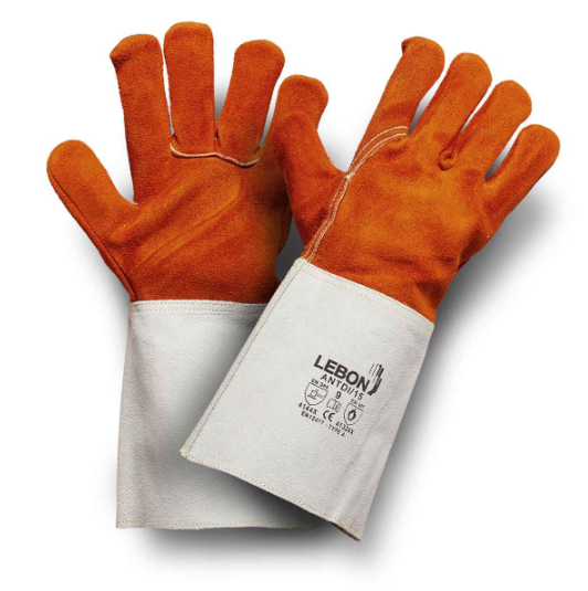 Lebon ANTDI/15 Heatproof Cow Split Leather Gloves - Orange and White